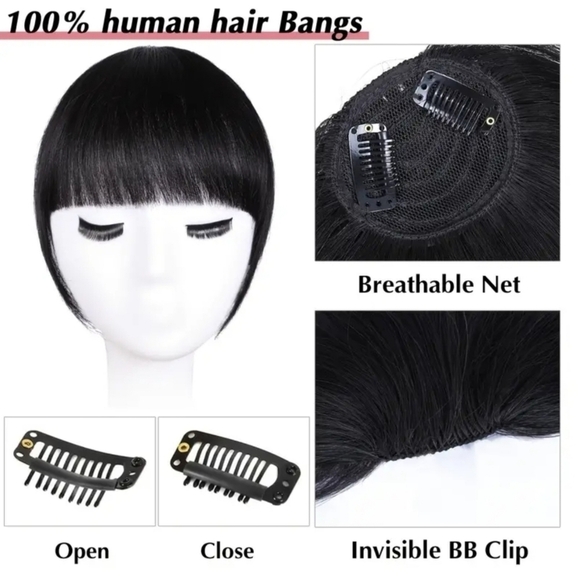 Black Human Hair Clip-In Bangs - Picture 3 of 8